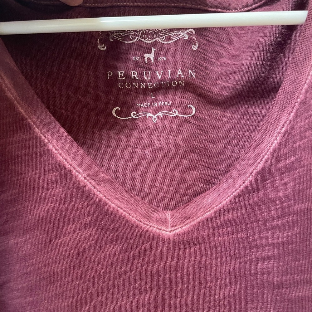 Peruvian Connection Burgundy V-Neck Top - Picture 2 of 3